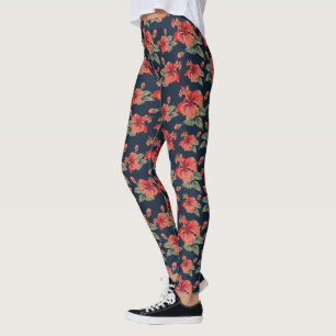 Tropical Red Hibiscus Leggings