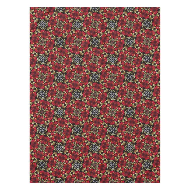 Tropical Red Mandala Kaleidoscope Tablecloth (Front)