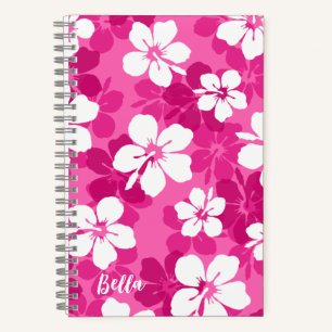 Tropical Red Violet White Hibiscus Flower Pattern Notebook