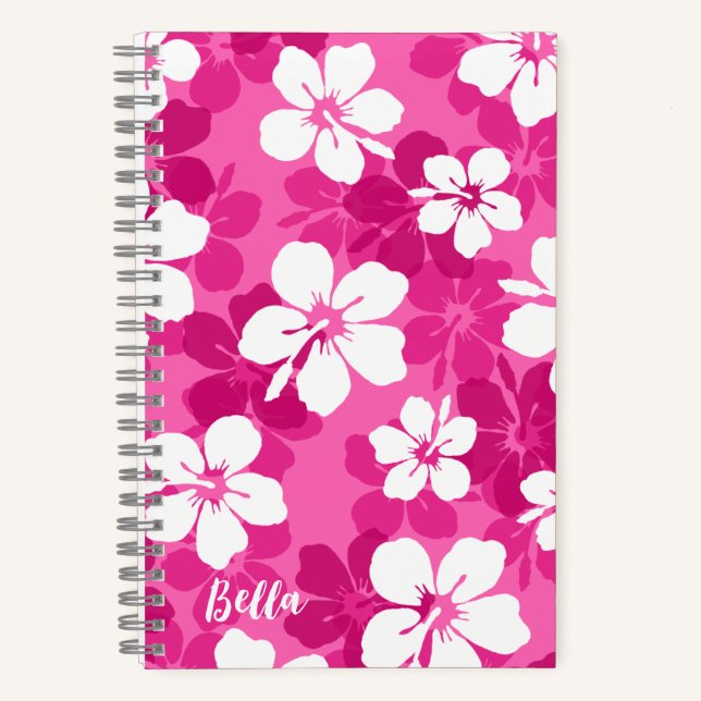 Tropical Red Violet White Hibiscus Flower Pattern Notebook (Front)