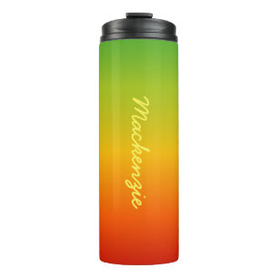 Tropical Red Yellow Green Gradient with Your Name Thermal Tumbler