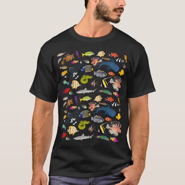 Tropical Reef Fishes (Dark) T-Shirt (Front)