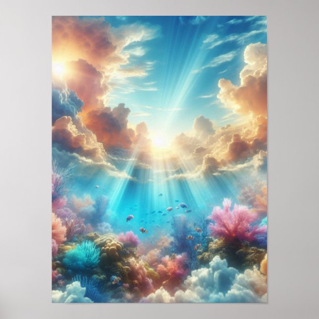 Tropical reef with sunbeams poster (Front)
