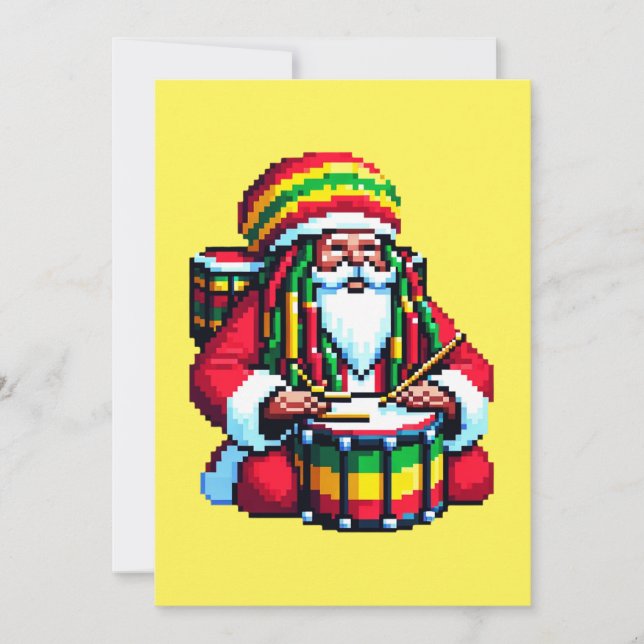 Tropical Reggae Santa - Christmas Drummer Art Holiday Card (Front)