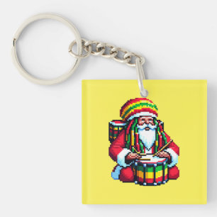 Tropical Reggae Santa - Christmas Drummer Art Key Ring