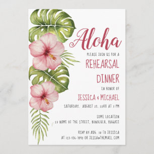 Tropical Rehearsal Dinner Aloha Floral Watercolor Invitation