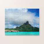 Tropical resort on Bora Bora jigsaw puzzle<br><div class="desc">Jigsaw puzzle of an overwater resort in the fantastic turquoise lagoon of Bora Bora with Mt. Otemanu in the background in French Polynesia near Tahiti. Great destination for a honeymoon!</div>