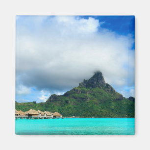 Tropical resort on Bora Bora square magnet