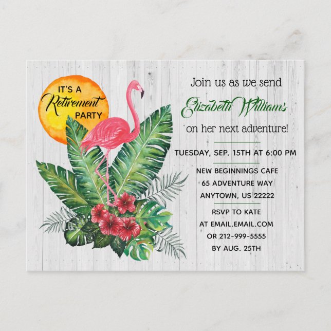 Tropical Retirement Party Invitation Postcard (Front)