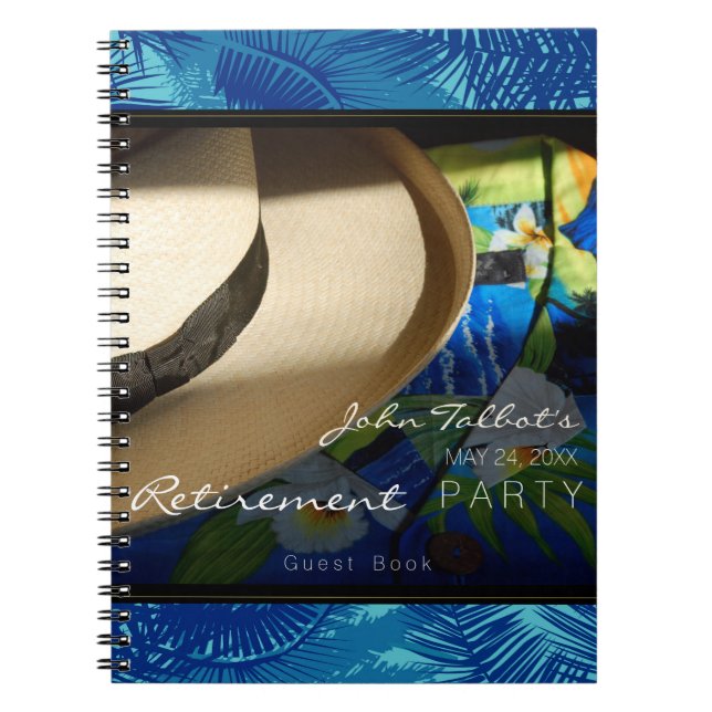 Tropical Retirement with Blue Palms GuestBook Spiral Notebook (Front)
