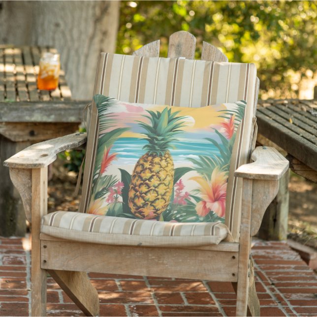 Tropical Retreat Fun tropical flowers Pineapple Cushion (Chair)