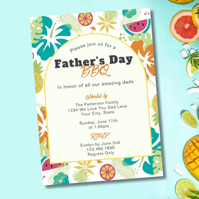 Tropical Retro Floral Fun Father's Day BBQ Party Invitation (Creator Uploaded)