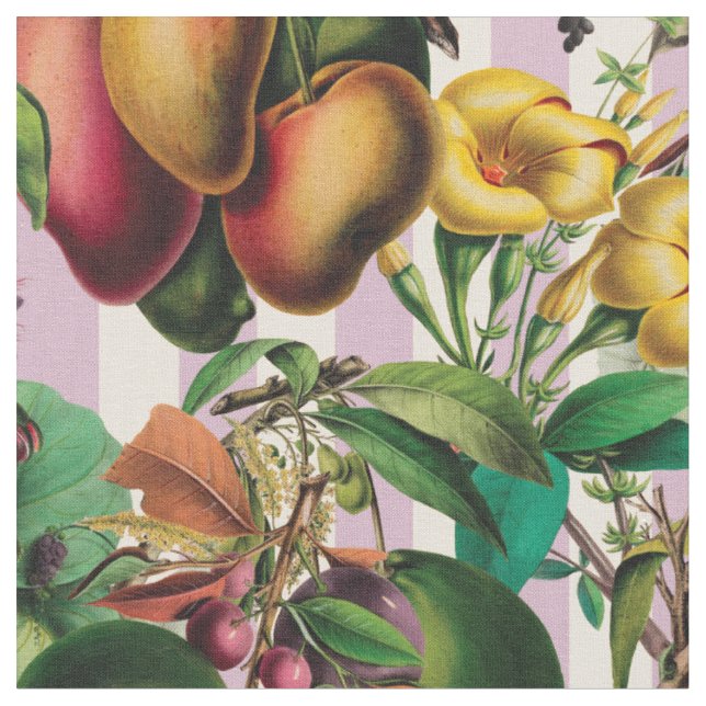 Tropical Retro Fruits and Flowers Fabric (Close Up)