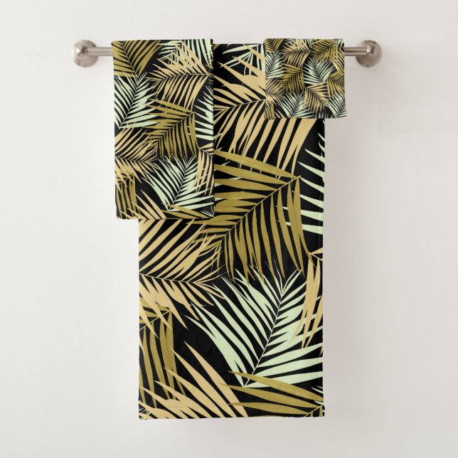 Tropical Retro Night Pattern #1 #palms #decor #art Bath Towel Set (Insitu)