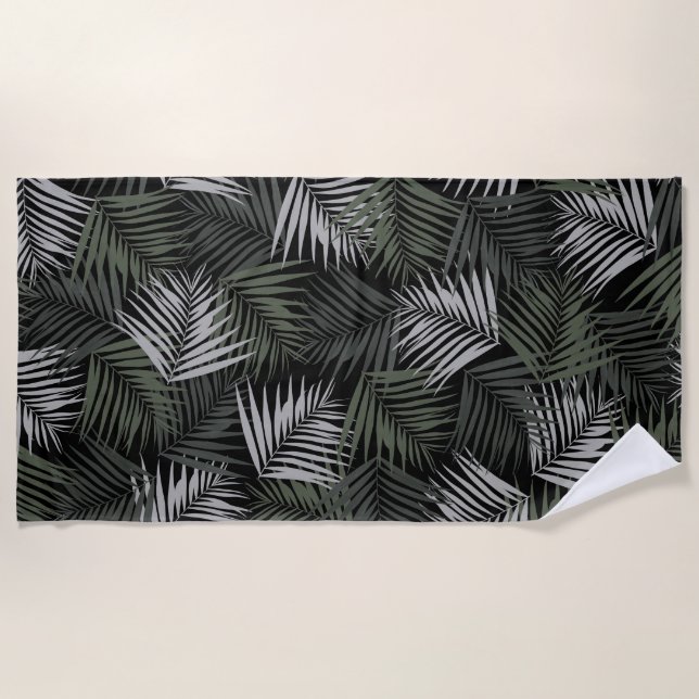 Tropical Retro Night Pattern #2 #palms #decor #art Beach Towel (Front)