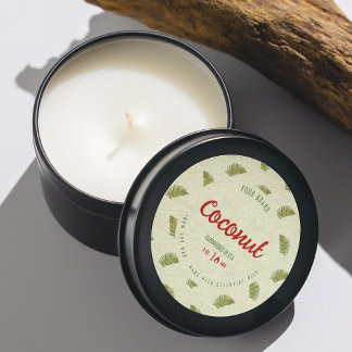 Tropical Retro Palm Leaves Circle Candle Jar Label