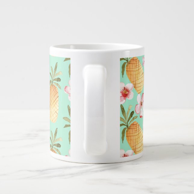 Tropical retro print on mint background large coffee mug (Back)