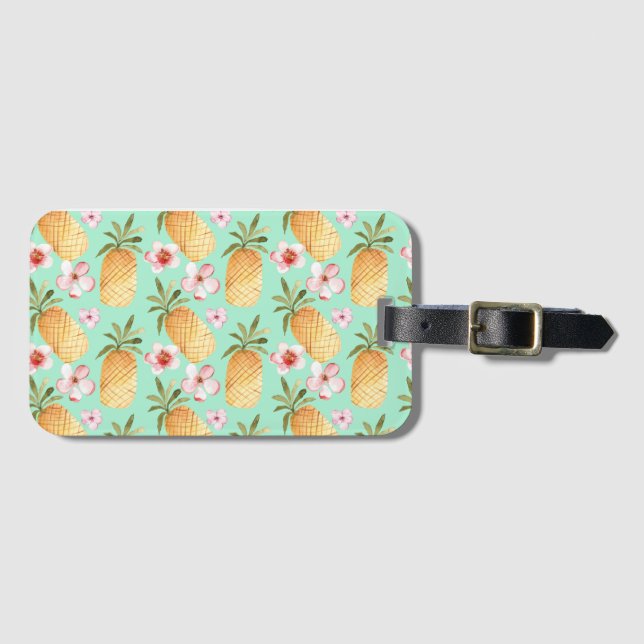 Tropical retro print on mint background luggage tag (Front Horizontal)