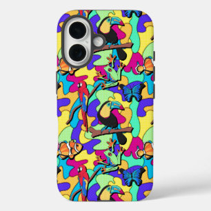 Tropical Retro Toucan Macaw Tree Frog Clownfish iPhone 16 Case