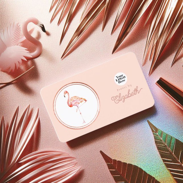 Tropical Rose Gold and Blush Pink Flamingo Business Card (Tropical Rose Gold and Blush Pink Flamingo Business Card)