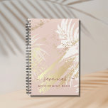 Tropical rose gold palm tree leaves abstract 2024 planner<br><div class="desc">An abstract tropical background in rose gold, pink and white. With white palm tree leaves, a rose gold and peach colored background with faux gold brush strokes. Personalize and add your name and a a title in dark rose gold. The name is written with a trendy hand lettered style script...</div>