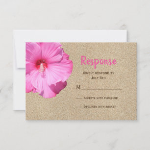 Tropical RSVP (beach sand & pink) Card