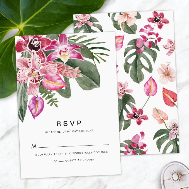 Tropical RSVP Card (Tropical Floral Watercolor RSVP Card by Painted Paperie
)