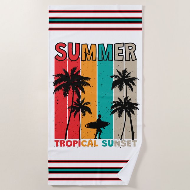 Tropical Rush: Sunset & Surf Beach Towel (Front)