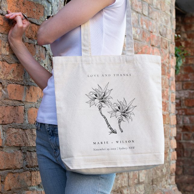 Tropical Rustic Palms Black White Sketch Wedding Tote Bag (Creator Uploaded)