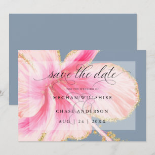 Tropical Rustic Watercolor Pink Flower Save The Da Date