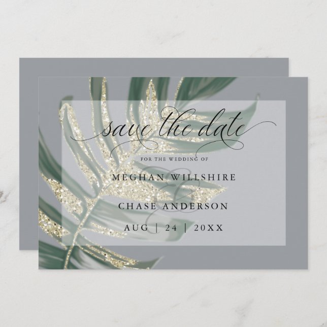 Tropical Rustic Watercolor Split Leaf Save The Date (Front/Back)