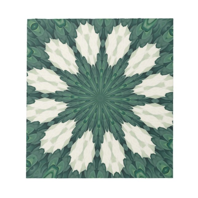 Tropical Sacramento Green and Silver Leaf Mandala. Notepad (Front)