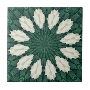 Tropical Sacramento Green and Silver Leaf Mandala. Tile