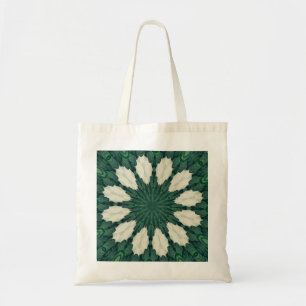 Tropical Sacramento Green and Silver Leaf Mandala. Tote Bag