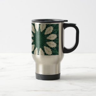 Tropical Sacramento Green and Silver Leaf Mandala. Travel Mug