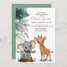 Tropical Safari Animals Baby Shower Invitation