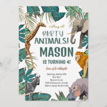 Tropical Safari Animals Birthday Invitation