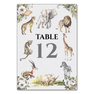 Tropical Safari Animals Jungle Wedding Table Number
