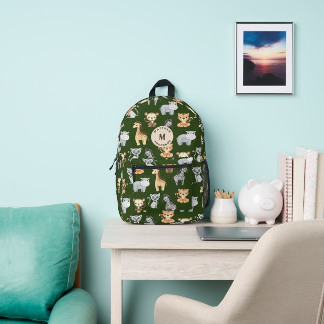 Tropical Safari Baby Animals Monogram  Printed Backpack (Insitu)