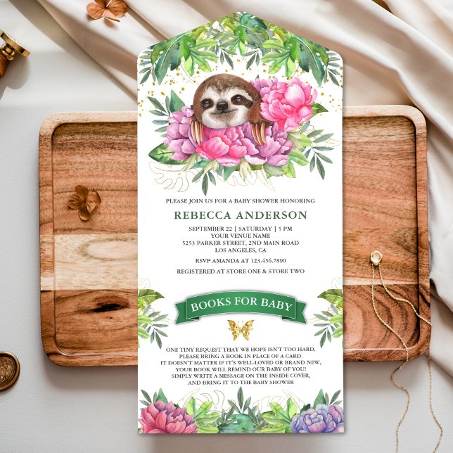 Tropical Safari Cute Floral Sloth Baby Shower All In One Invitation (Creator Uploaded)