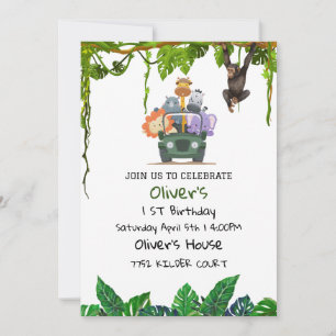 Tropical Safari Jungle Animals Birthday Invitation