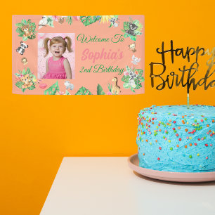 Tropical Safari Jungle Animals Kids  Birthday Banner