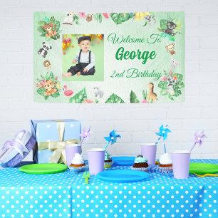 Tropical Safari Jungle Animals Kids  Birthday Banner