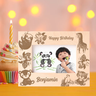 Tropical Safari Jungle Animals Kids Birthday Gift Etched Frames