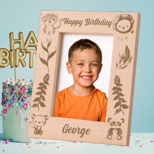 Tropical Safari Jungle Animals Kids Birthday Gift Etched Frames