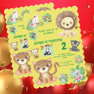 Tropical Safari Jungle Animals Kids Birthday Invitation