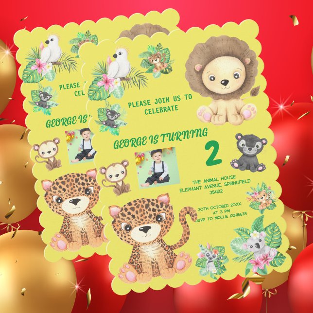 Tropical Safari Jungle Animals Kids Birthday  Invitation (Creator Uploaded)