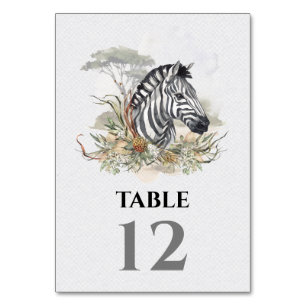 Tropical Safari Jungle Wedding Zebra Table Number
