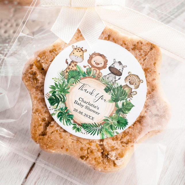  Tropical Safari Jungle Wild Animals Baby Shower Classic Round Sticker (Creator Uploaded)