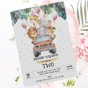 Tropical Safari Wild Animals Jungle Kids Birthday Invitation